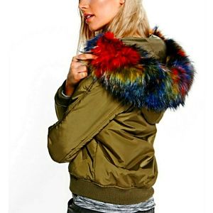 COPY - Parka with rainbow faux 🌈 vegan fur size small